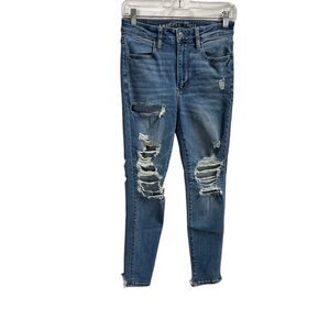 American Eagle Womens Super Hi Rise Jegging Size 6 Distressed Stretch Denim